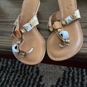 BAMBOO Gold and Tan Sandals Flat Thong Style
